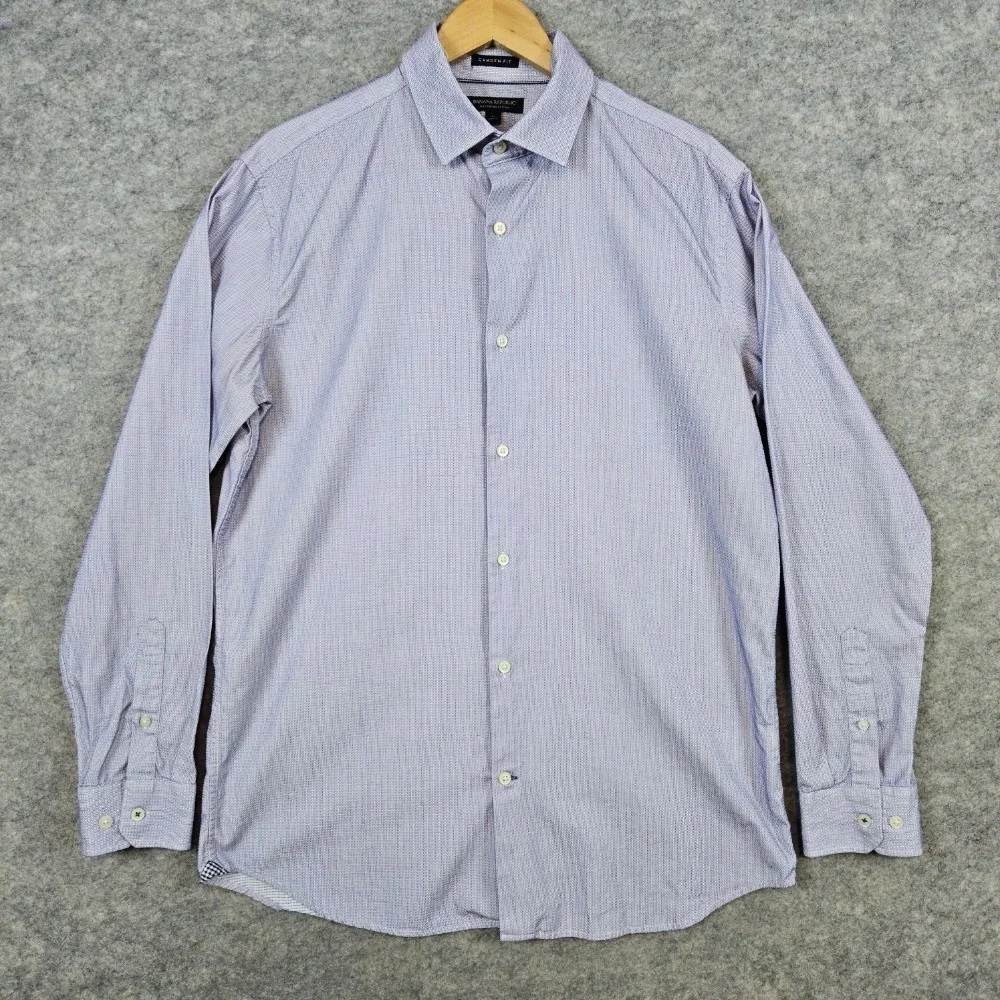 Banana Republic Men's Dress Shirt Size‎ L Purple Mini-Geometric Print Camden Fit